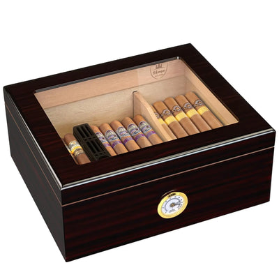 Humidor Cigar Box for Cuban Cigars Glass-Top Humidor Spanish Cedar-Cigar Case Humidifier Divider Hygrometer Mens Gift Cigar Accessories(30-50 Cigars)